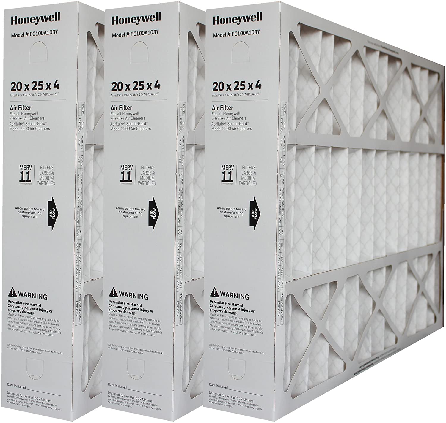 Pleated filter 20 x 25 x 4 (3 units)